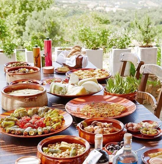 Traditional Cretan table with shared dishes
